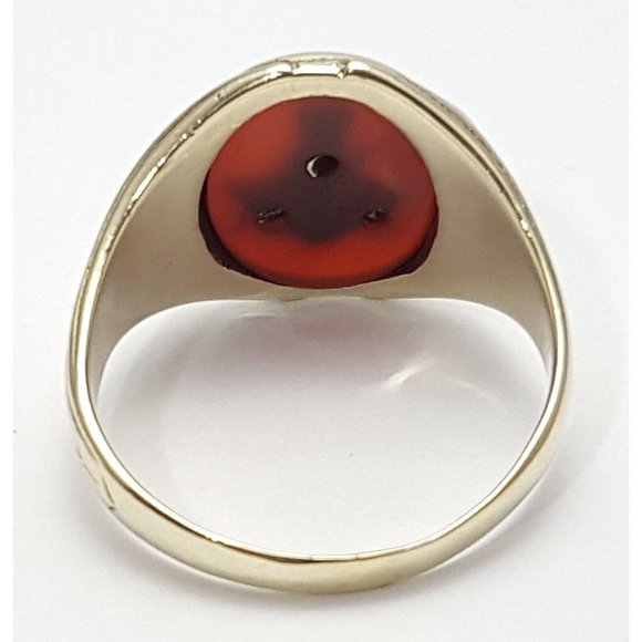 Vintage 14K Solid Two Tone Multi Color Gold Cornelian Masonic Diamond Ring - Picture 14 of 16